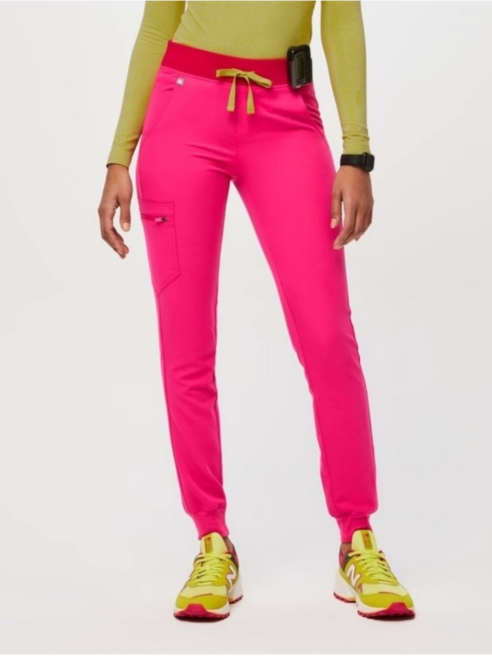 Figs Hot Pink Jogger Pants with Olive Drawstring